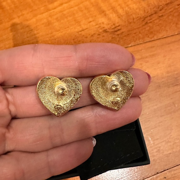 CHANEL blue/gold Enamel & Metal Heart Earrings 💙 - Picture 4 of 6